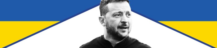Montage of Ukraine’s flag and Volodymyr Zelenskyy
