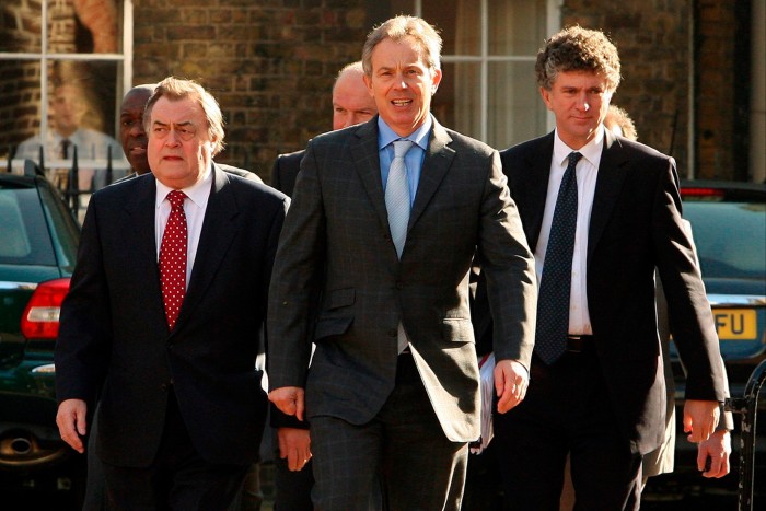Jonathan Powell with Tony Blair and John Prescott, former deputy prime minister, in 2007