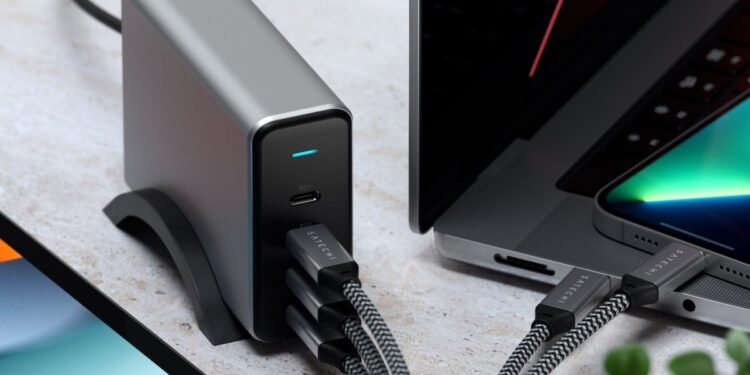 "Satechi's 165W Charger with Four Ports and Stylish Stand: Power Meets Design"