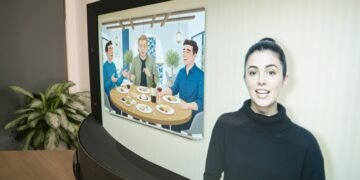 Inside Google’s Beam Lab, an AI face appears